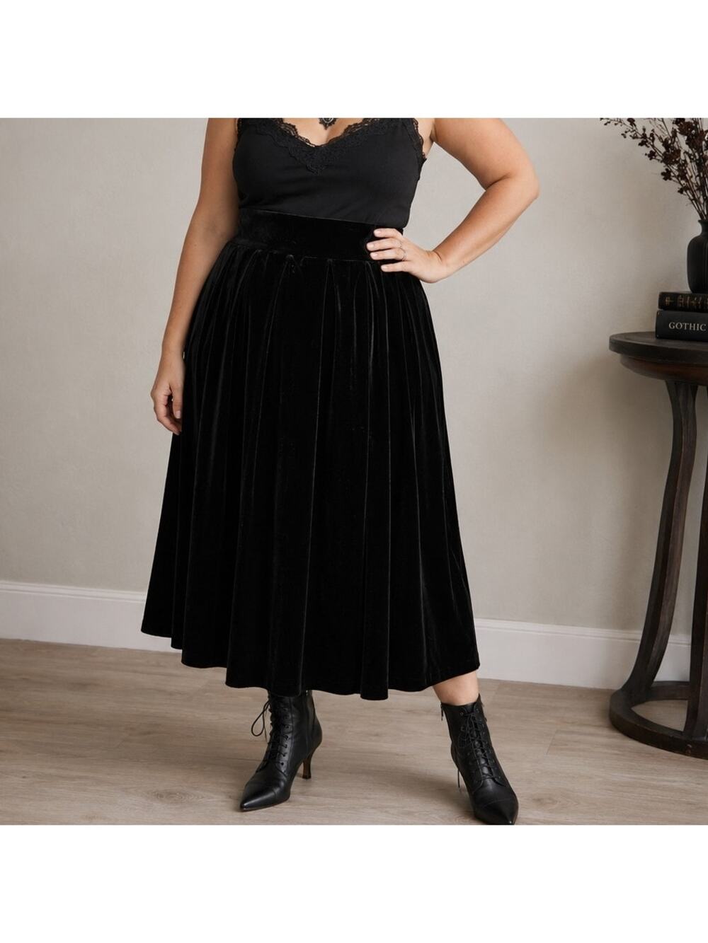 Vintage Susan Bristol Black Velvet Full Midi NWT Skirt 20W